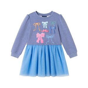Andy & Evan Girls  French Terry/Tulle Twofer Dress, Blue